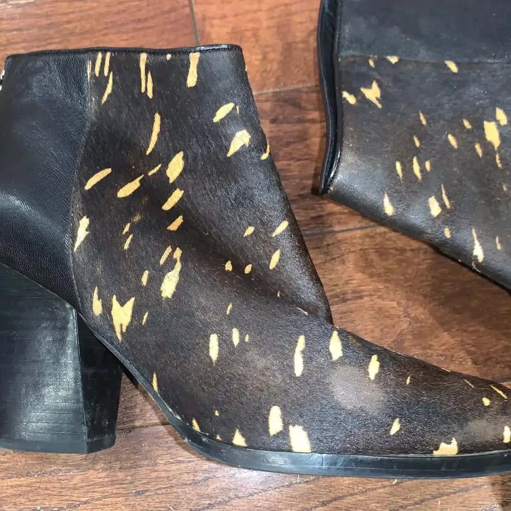 Cole Haan Women’s Calf Hair‎ Block Heel Ankle Boots Black Brown Speckled Size 10